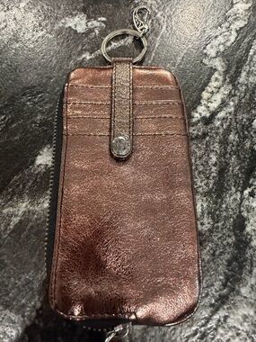 Brighton Metallic Bronze and Fuchsia Zip ID/Card Wallet